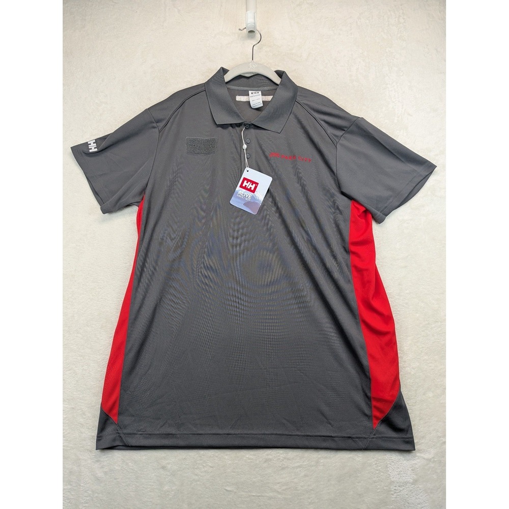 Helly Hansen Mens Polo Shirt 2XL Gray Red Performance Athletic Short Sleeve